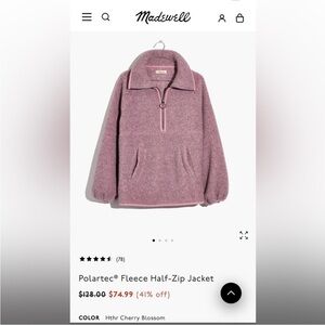 Madewell Polartec Fleece Half-Zip Jacket in Heather Cherry Blossom